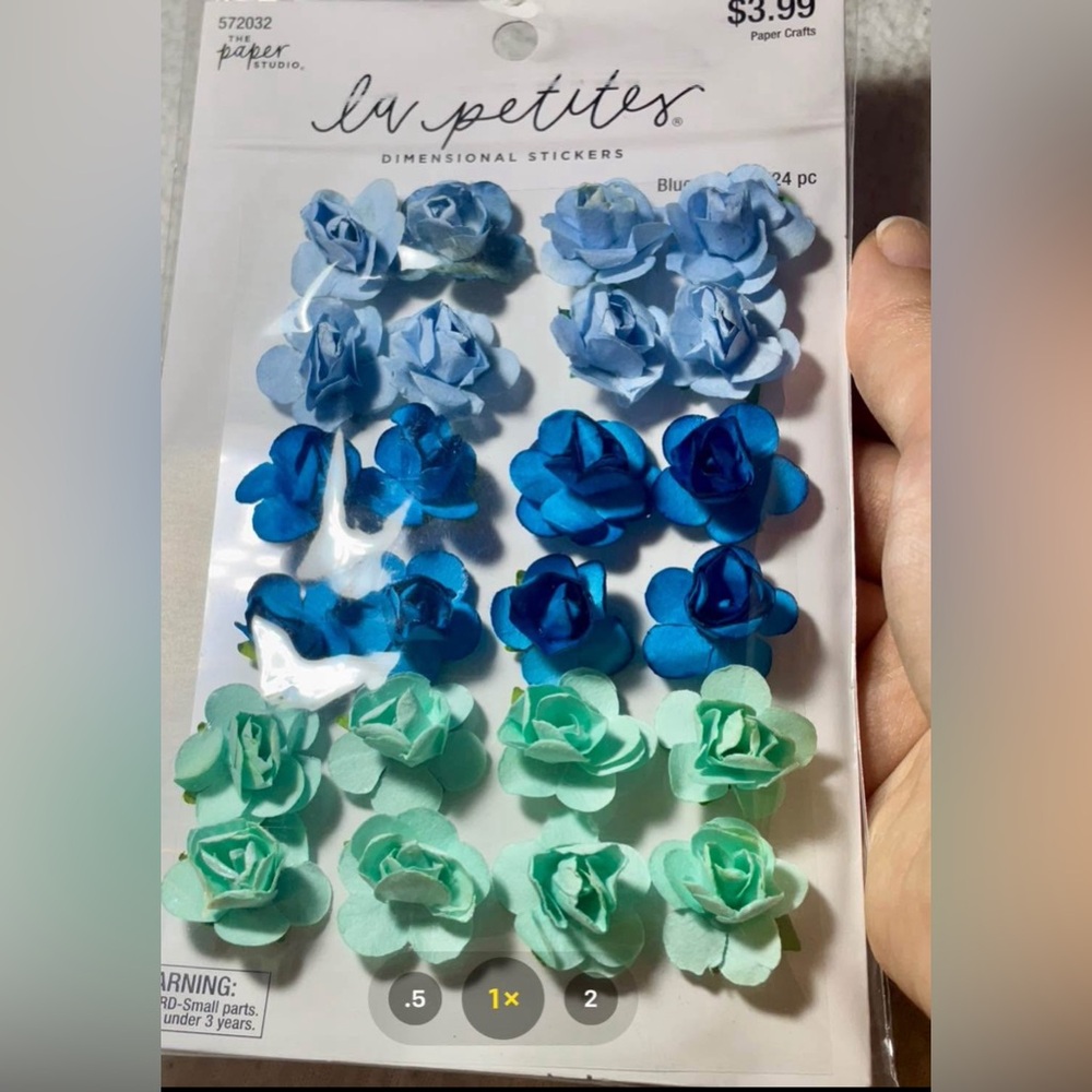 💙 Discontinued 24pcs 3D Rose sticker craft flower paper floral blue green